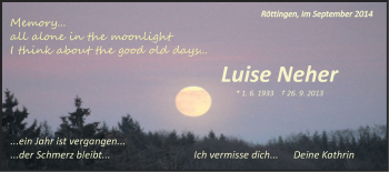 Traueranzeige von Luise Neher von Schwäbische Post
