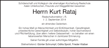 Traueranzeige von Kurt Rataj von Schwäbische Post