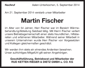 Traueranzeige von Martin Fischer von Schwäbische Post
