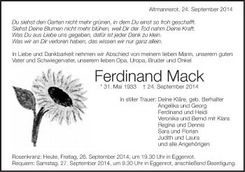 Traueranzeige von Ferdinand Mack von Schwäbische Post