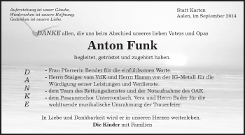 Traueranzeige von Anton Funk von Schwäbische Post
