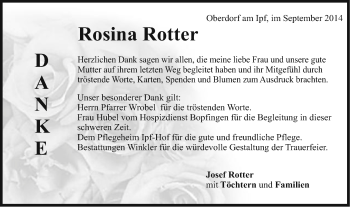 Traueranzeige von Rosina Rotter von Schwäbische Post