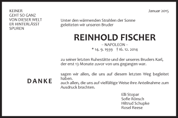 Traueranzeige von Reinhold Fischer von Schwäbische Post