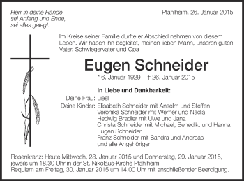 Traueranzeige von Eugen Schneider von Schwäbische Post