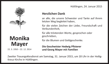 Traueranzeige von Monika Mayer von Schwäbische Post
