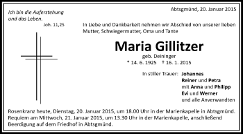 Traueranzeige von Maria Gillitzer von Schwäbische Post