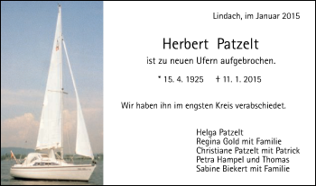 Traueranzeige von Herbert Patzelt von Gmünder Tagespost