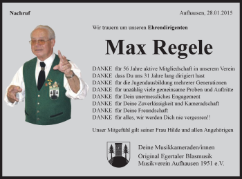 Traueranzeige von Max Regele von Schwäbische Post