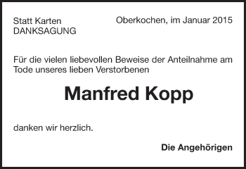 Traueranzeige von Manfred Kopp von Schwäbische Post