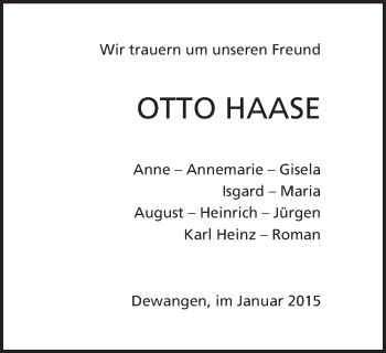 Traueranzeige von Otto Haase von Schwäbische Post