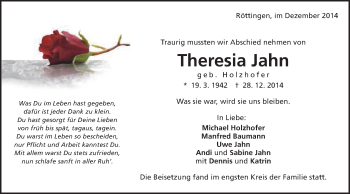 Traueranzeige von Theresia Jahn von Schwäbische Post