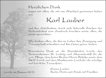 Traueranzeige von Karl Lauber von Gmünder Tagespost