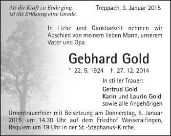 Traueranzeige von Gebhard Gold von Schwäbische Post