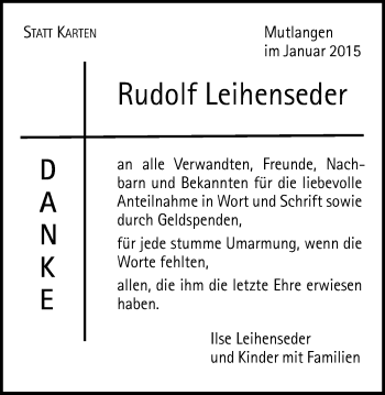 Traueranzeige von Rudolf Leihenseder von Gmünder Tagespost