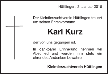 Traueranzeige von Karl Kurz von Schwäbische Post