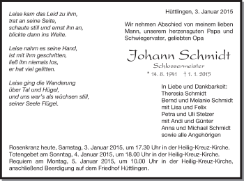 Traueranzeige von Johann Schmidt von Schwäbische Post