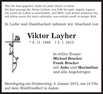 Traueranzeige von Viktor Leyher von Schwäbische Post