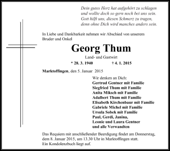 Traueranzeige von Georg Thum von Schwäbische Post