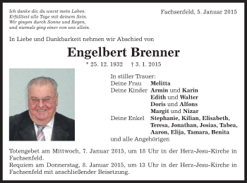 Traueranzeige von Engelbert Brenner von Schwäbische Post
