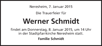 Traueranzeige von Werner Schmidt von Schwäbische Post
