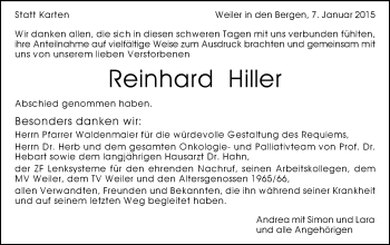 Traueranzeige von Reinhard Hiller von Gmünder Tagespost