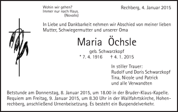 Traueranzeige von Maria Öchsle von Gmünder Tagespost