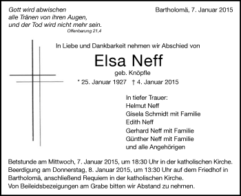 Traueranzeige von Elsa Neff von Gmünder Tagespost