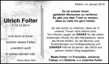 Traueranzeige von Ulrich Folter von Gmünder Tagespost