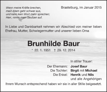 Traueranzeige von Brundhilde Baur von Schwäbische Post