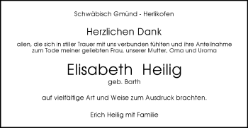 Traueranzeige von Elisabeth Heilig von Gmünder Tagespost