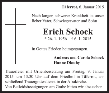 Traueranzeige von Erich Schock von Gmünder Tagespost