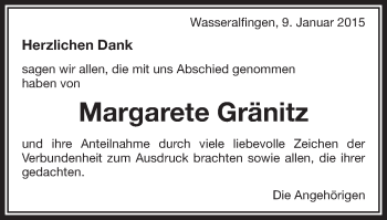 Traueranzeige von Margarete Gränitz von Schwäbische Post