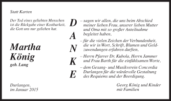Traueranzeige von Martha König von Gmünder Tagespost