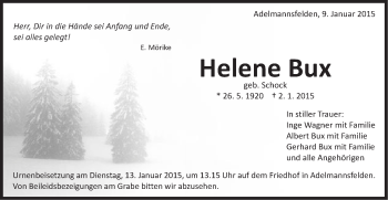 Traueranzeige von Helene Bux von Schwäbische Post