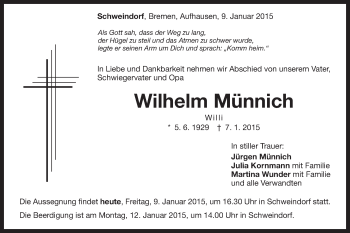 Traueranzeige von Wilhelm Münnich von Schwäbische Post