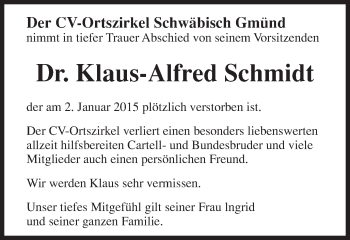 Traueranzeige von Klaus-Alfred Schmidt von Gmünder Tagespost