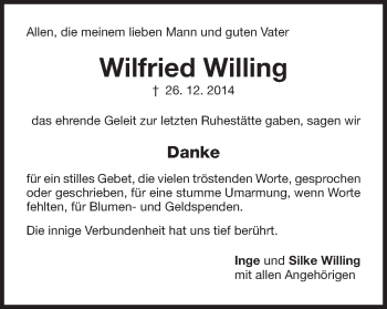 Traueranzeige von Wilfried Willing von Schwäbische Post