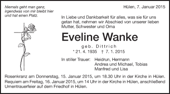 Traueranzeige von Eveline Wanke von Schwäbische Post