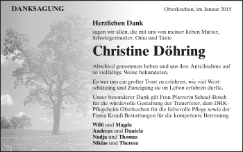 Traueranzeige von Christine Döhring von Schwäbische Post