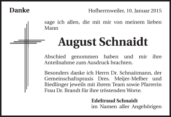 Traueranzeige von August Schnaidt von Schwäbische Post