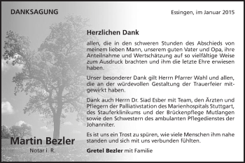 Traueranzeige von Martin Bezler von Schwäbische Post