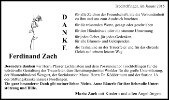 Traueranzeige von Ferdinand Zach von Schwäbische Post