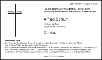 Traueranzeige von Alfred Schurr von Gmünder Tagespost