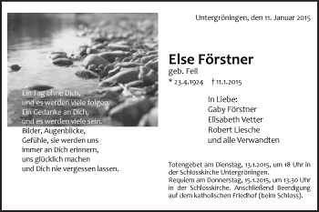 Traueranzeige von Else Förstner von Gmünder Tagespost