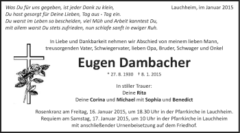 Traueranzeige von Eugen Dambacher von Schwäbische Post