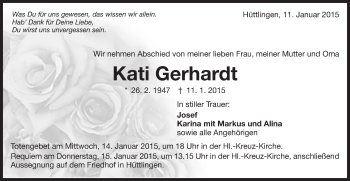 Traueranzeige von Kati Gerhardt von Schwäbische Post