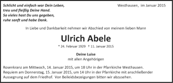 Traueranzeige von Ulrich Abele von Schwäbische Post