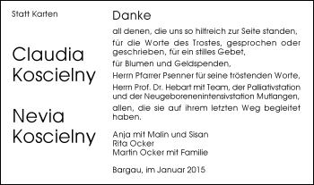 Traueranzeige von Claudia und Nevia Koscielny von Gmünder Tagespost