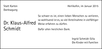 Traueranzeige von Klaus-Alfred Schmidt von Gmünder Tagespost