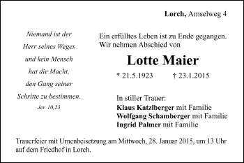 Traueranzeige von Lotte Maier von Gmünder Tagespost